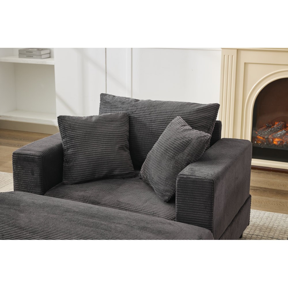 Modern Chaise Lounge Chair w/ Ottoman Sleeper Sofa Bed Dark Gray Corduroy