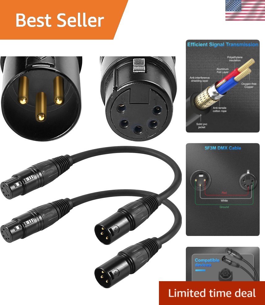 10'' 3 Pin Male to 5 Pin Female DMX Adapter – 2 Pack for Optimal Signal Clarity