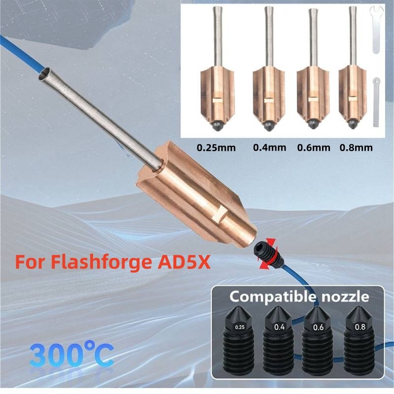 3D Printer For Flashforge AD5X Detachable Hardened Steel Nozzles 0.25mm-0.8mm