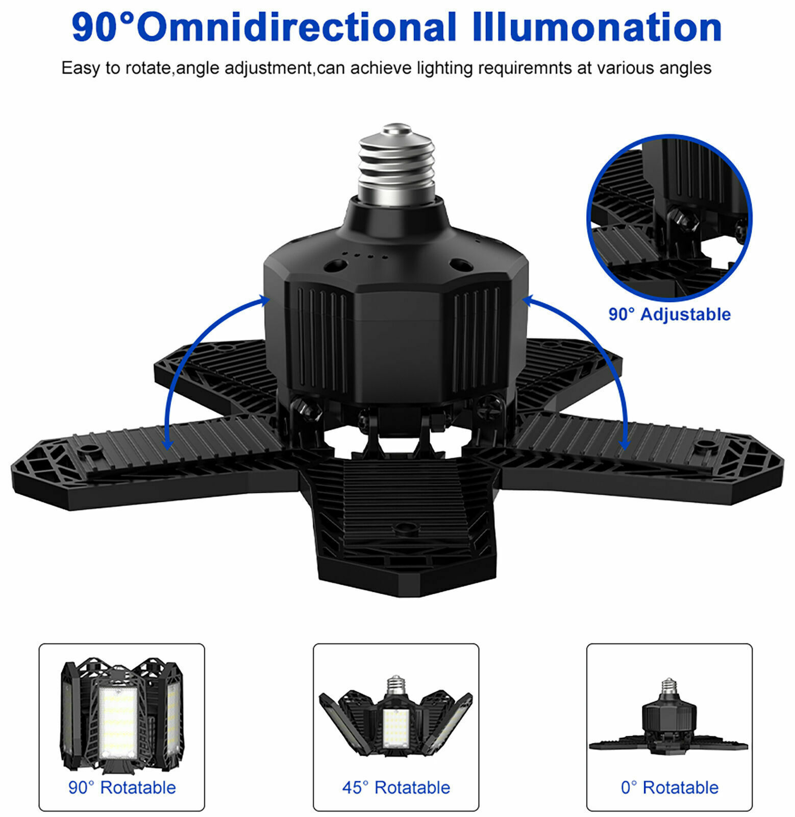 9000000LM LED Garage Light Super Bright Work Shop Ceiling Lights Deformable Bulb