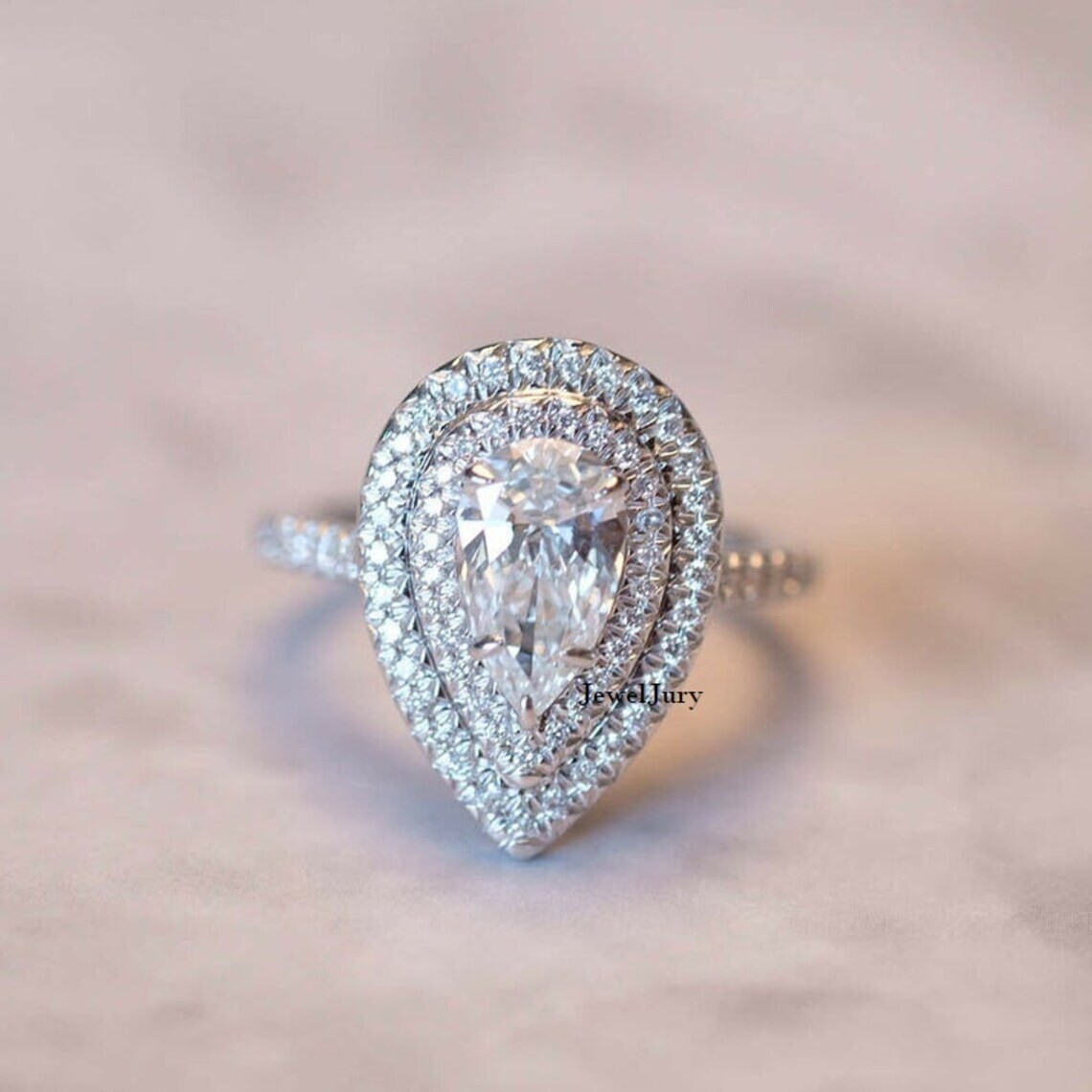 Lab-Created 2.70 Ct Pear Cut White Diamond Engagement Ring 925 Sterling Silver