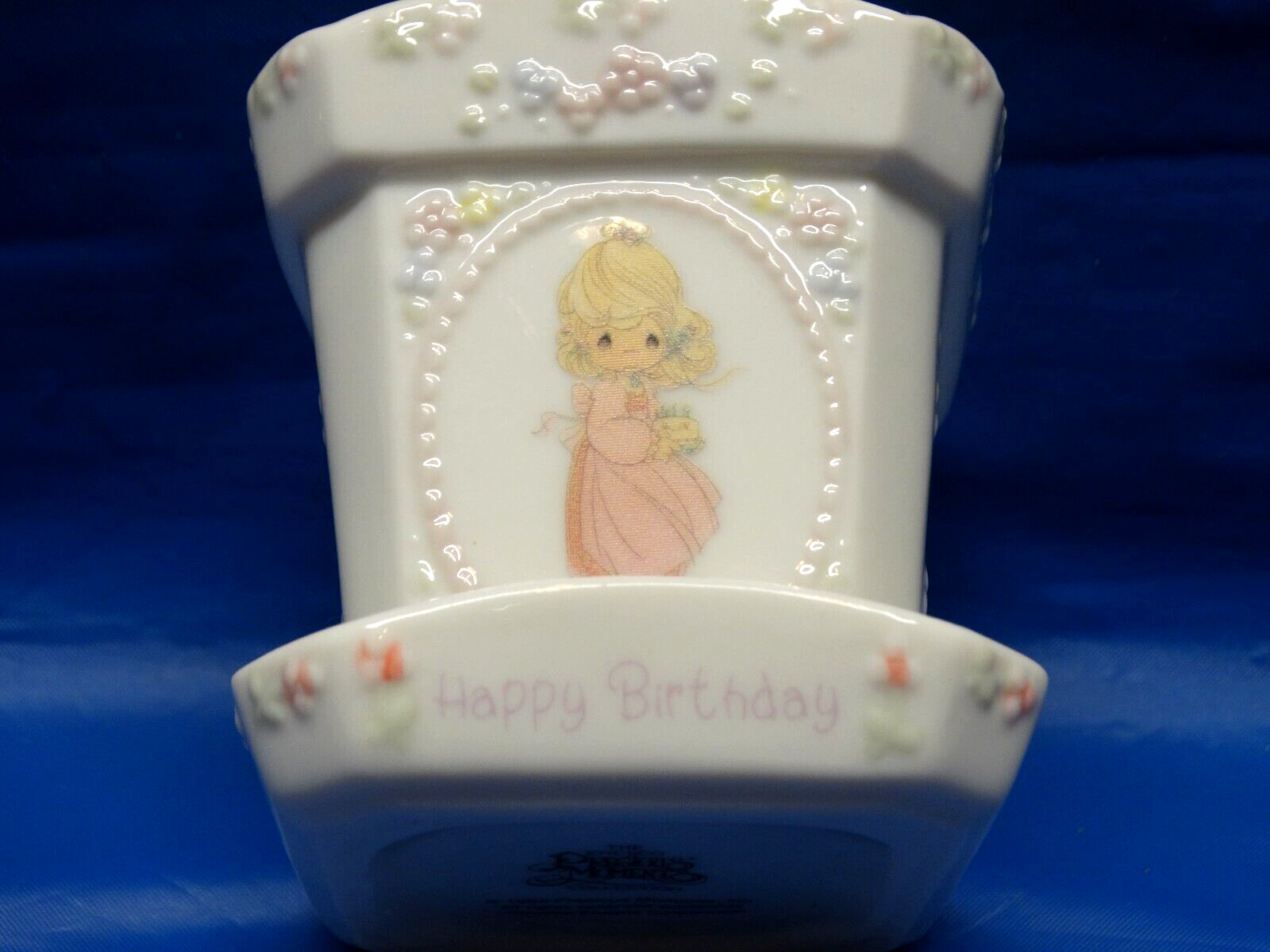 Vintage Precious Moments Happy Birthday Porcelain Flower Pot Planter Enesco EUC