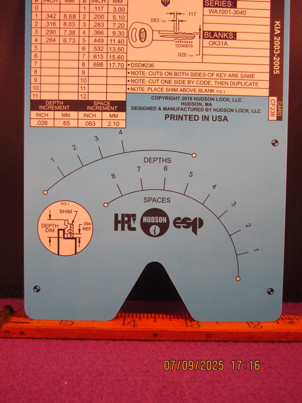HPC 1200 BLITZ KEY CODE CARD CF236  ( KIA 2003-2005 ) BRAND NEW