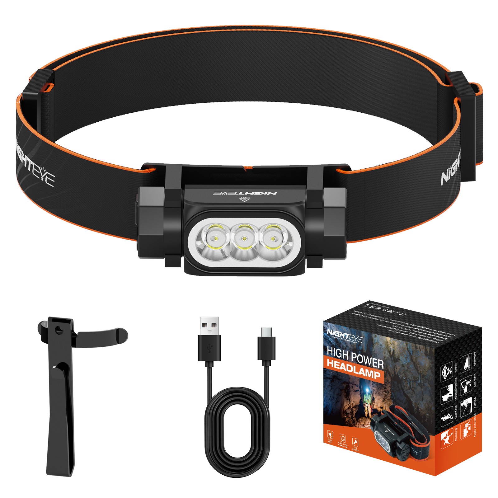 NIGHTEYE Headlamp Flashlight 2000 Lumen LED Rechargeable Headlight White Light