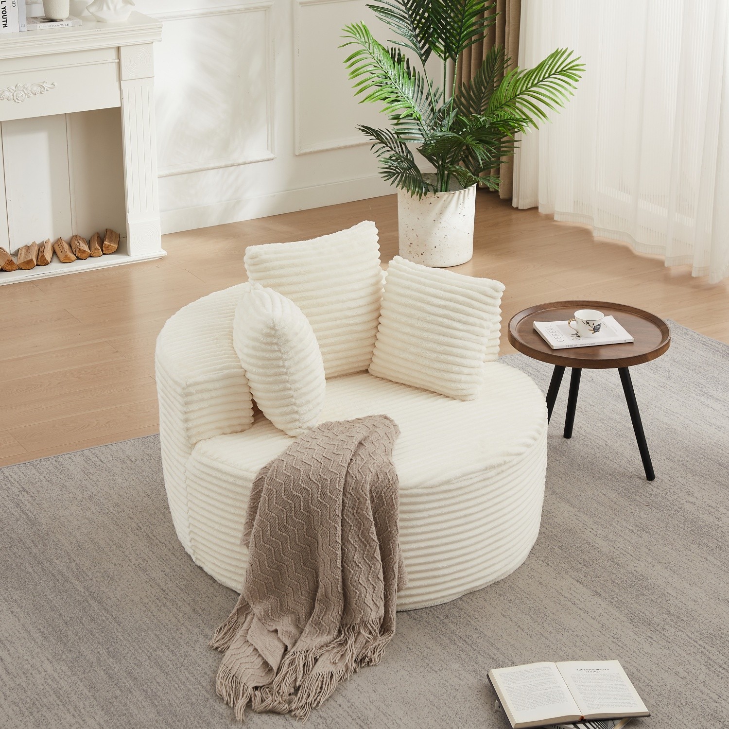 Modern Round Accent Corduroy Chair Lounge Sofa No Assembly Needed Space-Saving