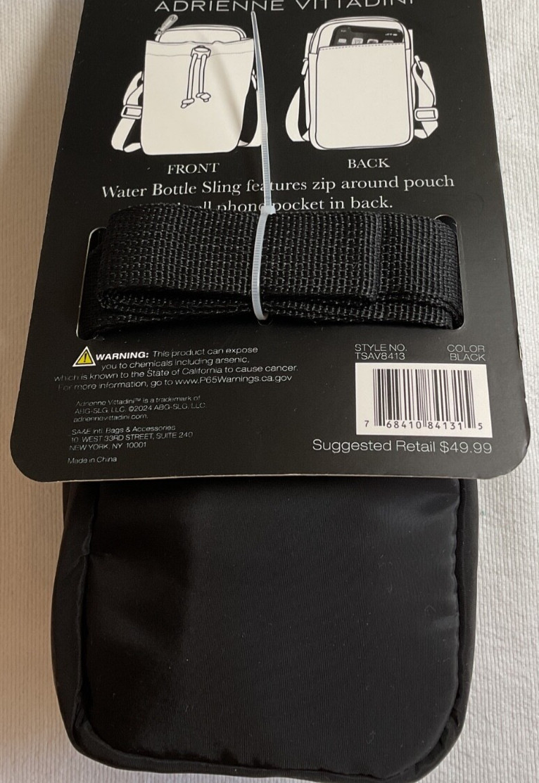 ADRIENNE VITTADINI Water Bottle Carrier Holder Shoulder Strap BLACK NWT
