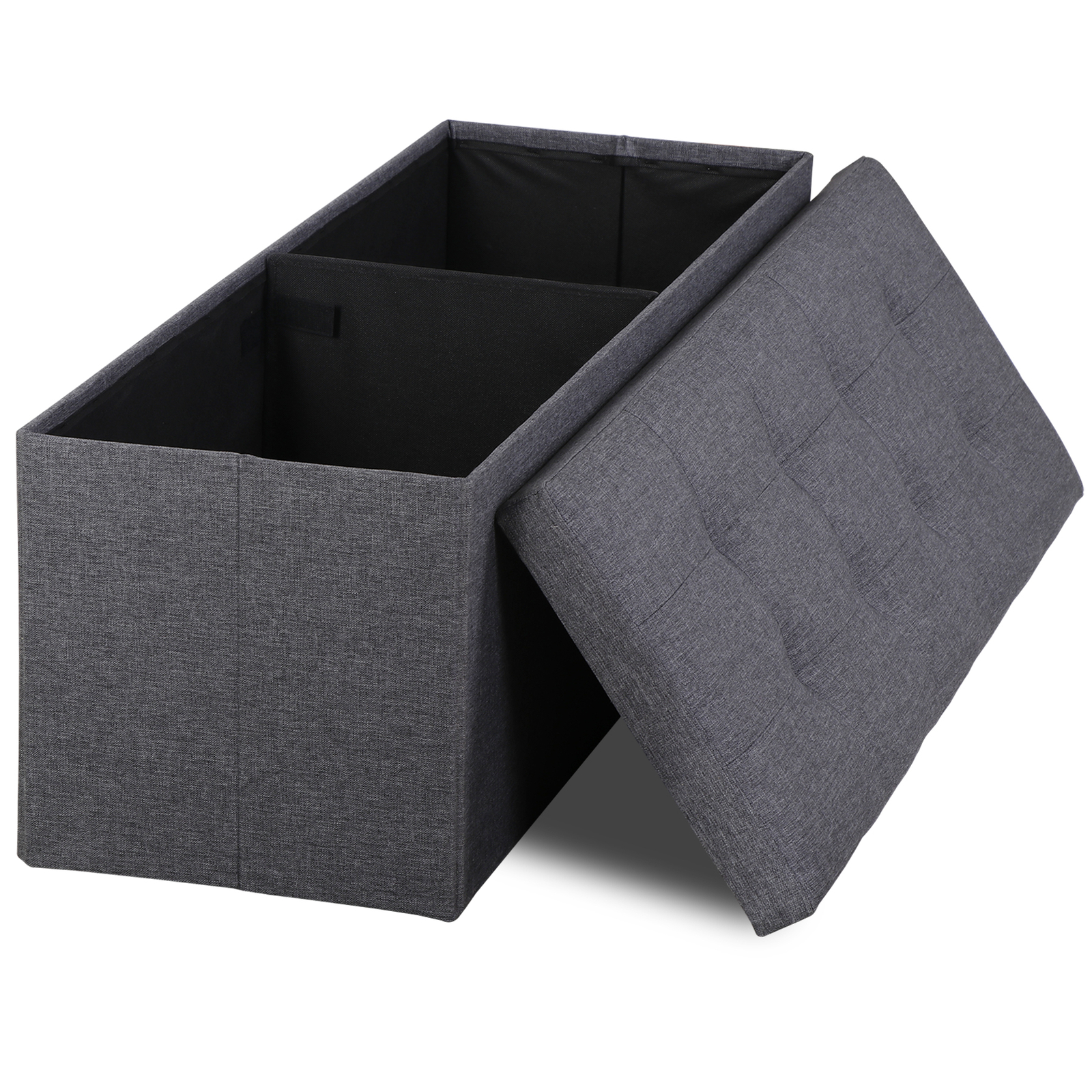 Folding Storage Ottoman Bench 43Inch Footrest Storage Chest w/Divider Dark Gray