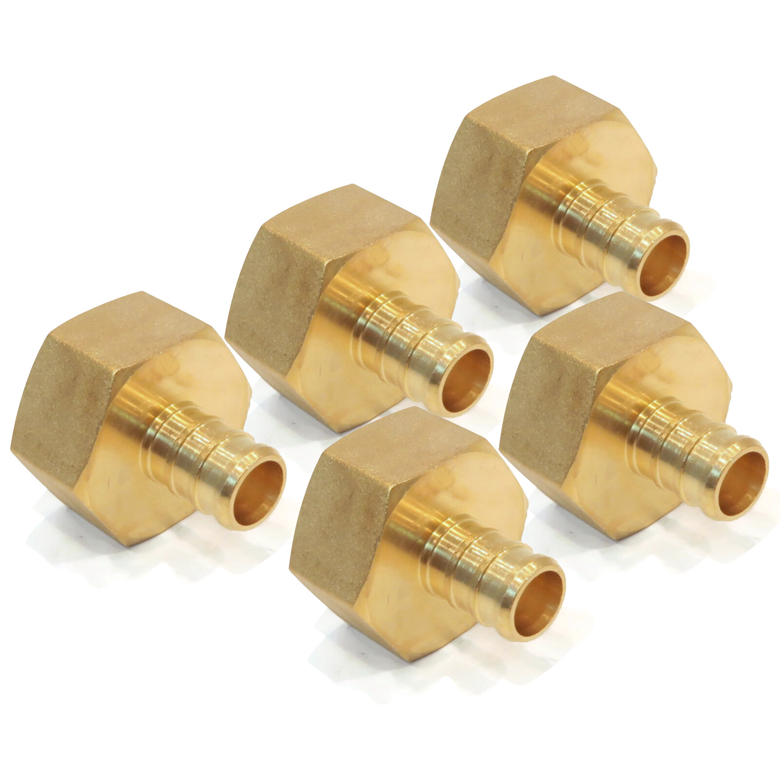(5) New 1/2" x 3/4" PEX BRASS FEMALE NPT THREADED ADAPTERS Water Line Connector