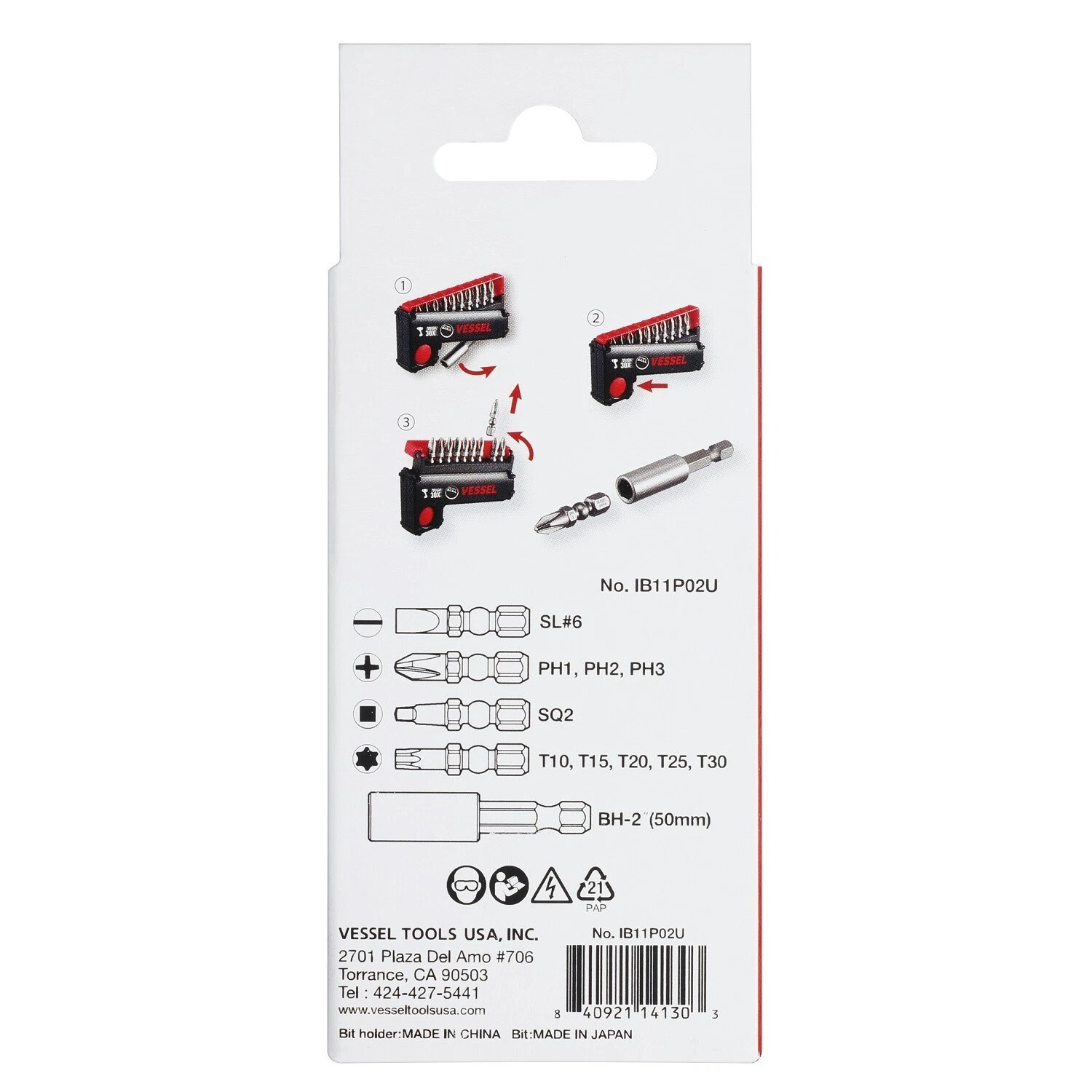 Vessel Ball Grip Ratcheting Screwdriver Interchangeable w 11pc Bit Set