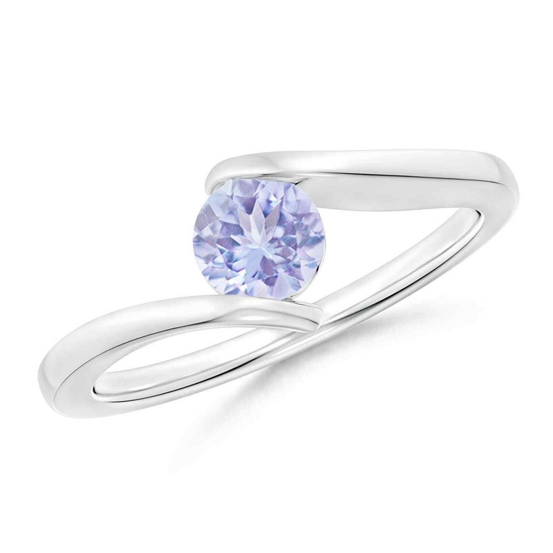 4MM Round Tanzanite Solitaire Bypass Shank Ring 925 Sterling Silver for Women