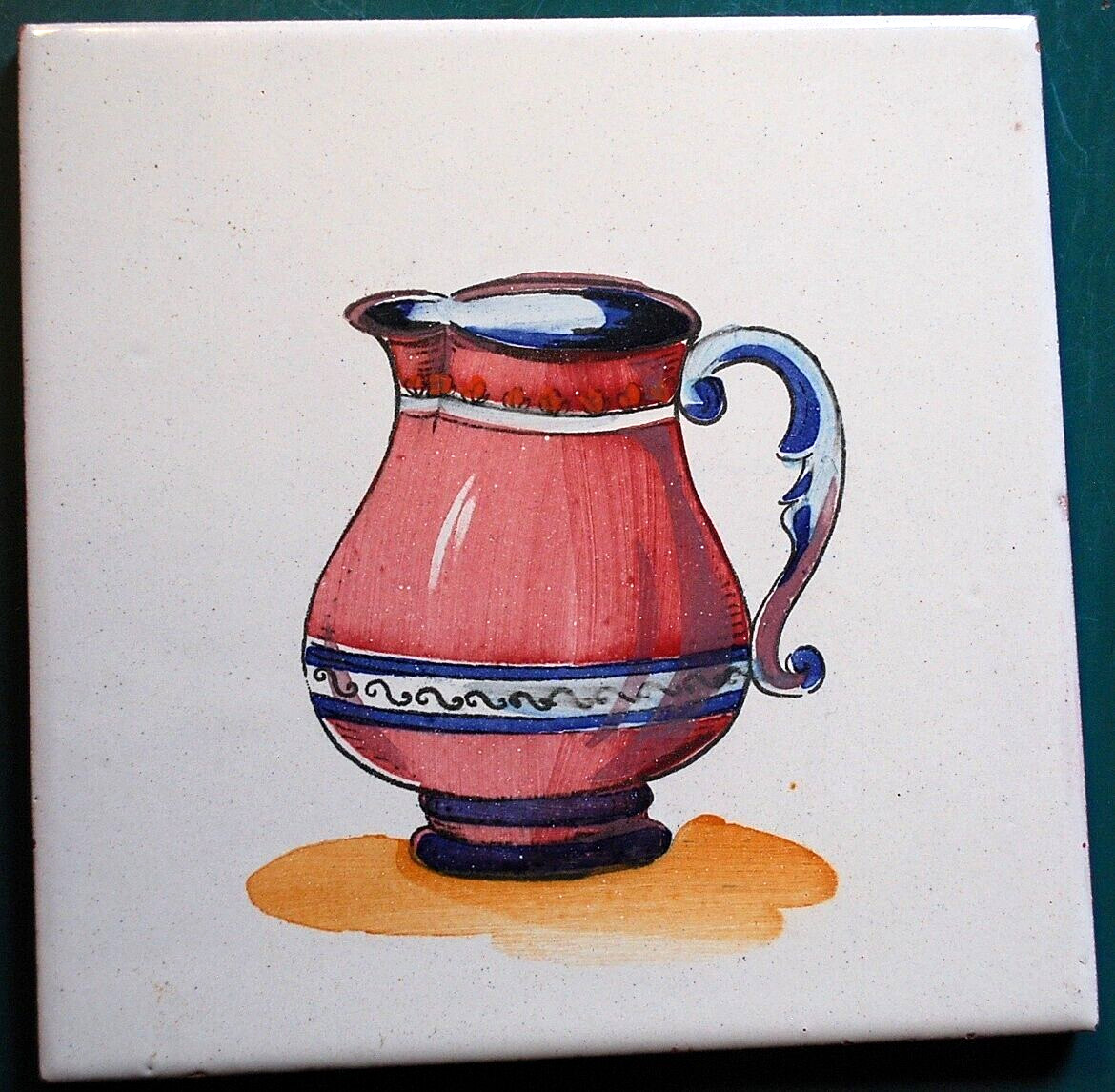 Vtg Hand Painted Terra Cotta Art Tile ANTIQUE PITCHER 5 7/8" Square ZC SPAIN