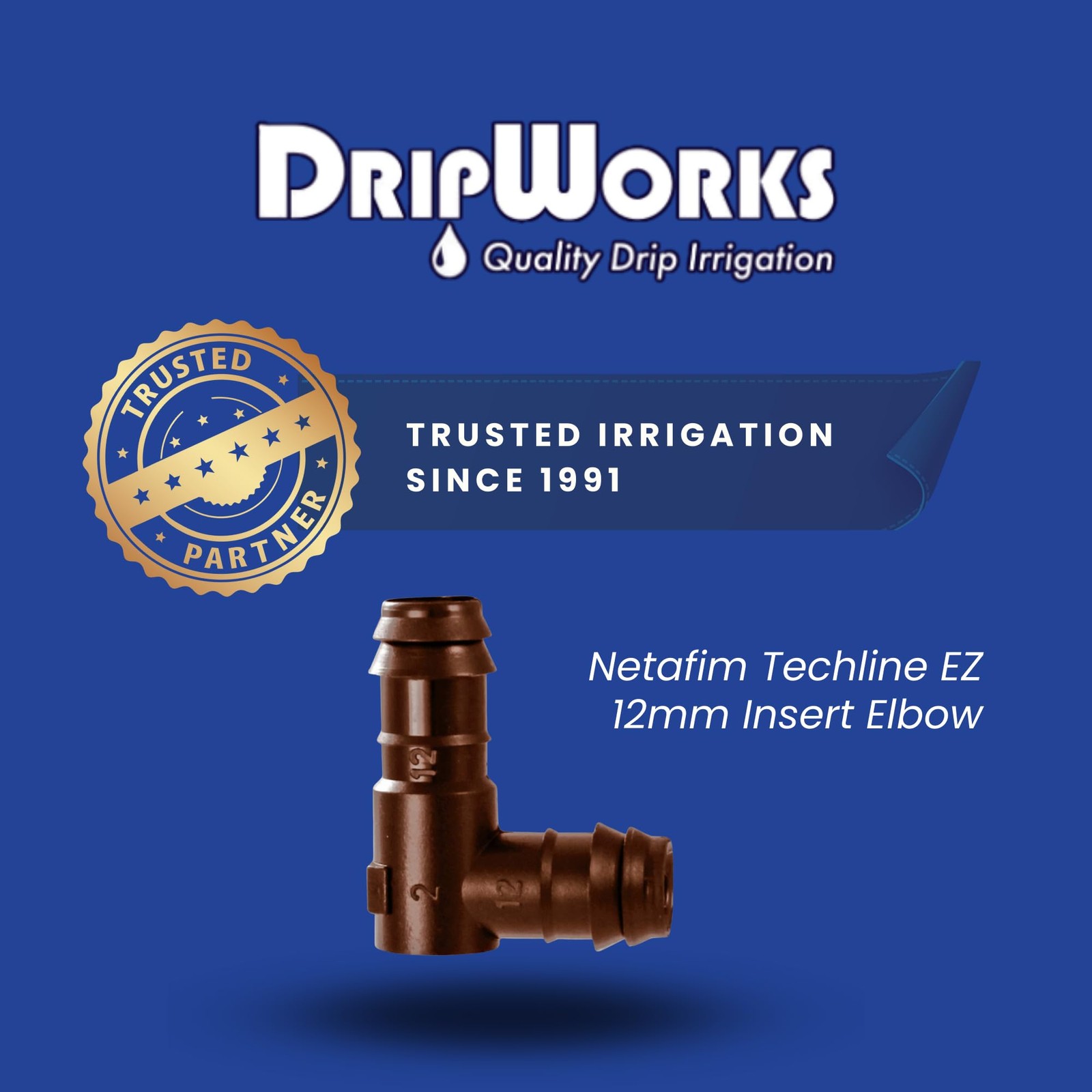 Netafim Techline EZ 12mm Insert Elbow – 90° Fitting for Drip Irrigation Tubing