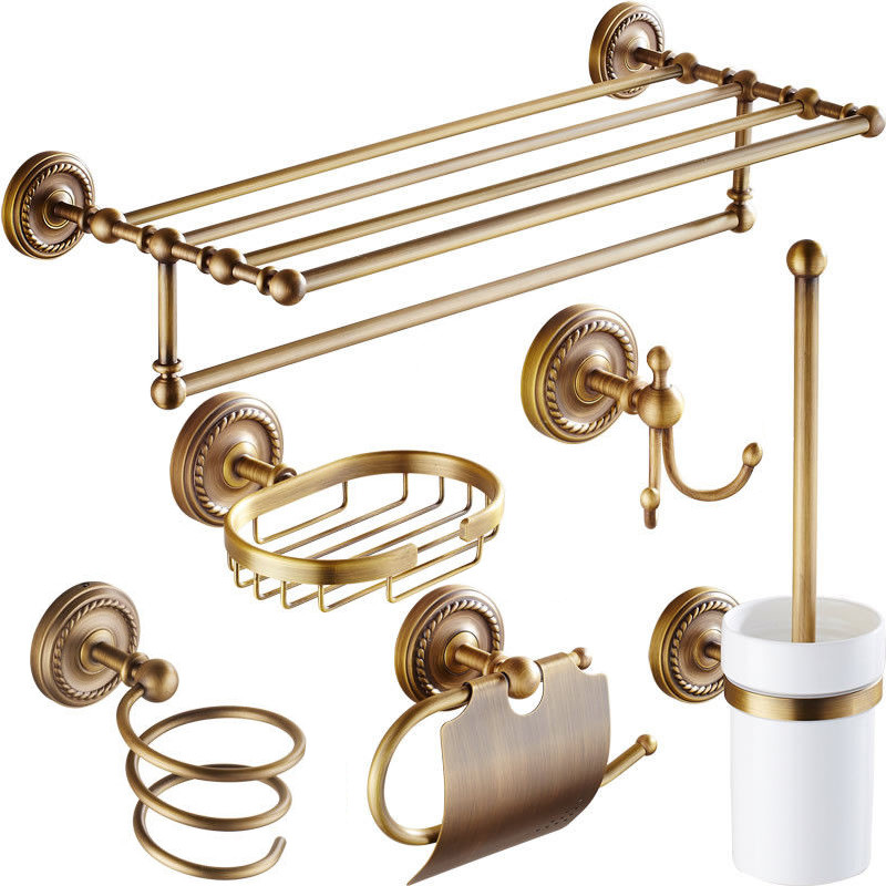 Bathroom Hardware Set Antique Brass 6-Pieces Set Bath Accessorys Rack Holder