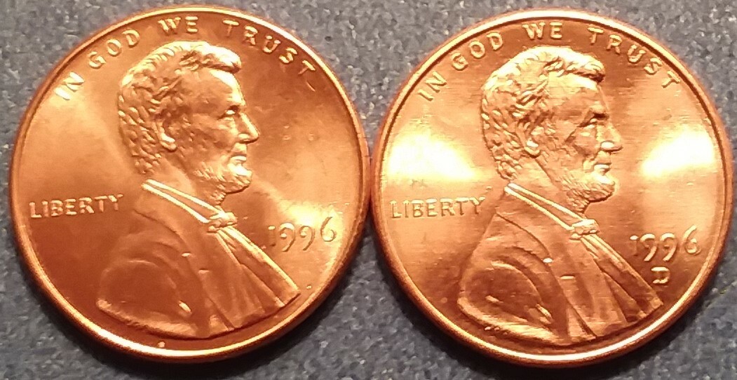 1996 P&D Brilliant Uncirculated Lincoln Cents(2 coins) Ships Free. BU condition.
