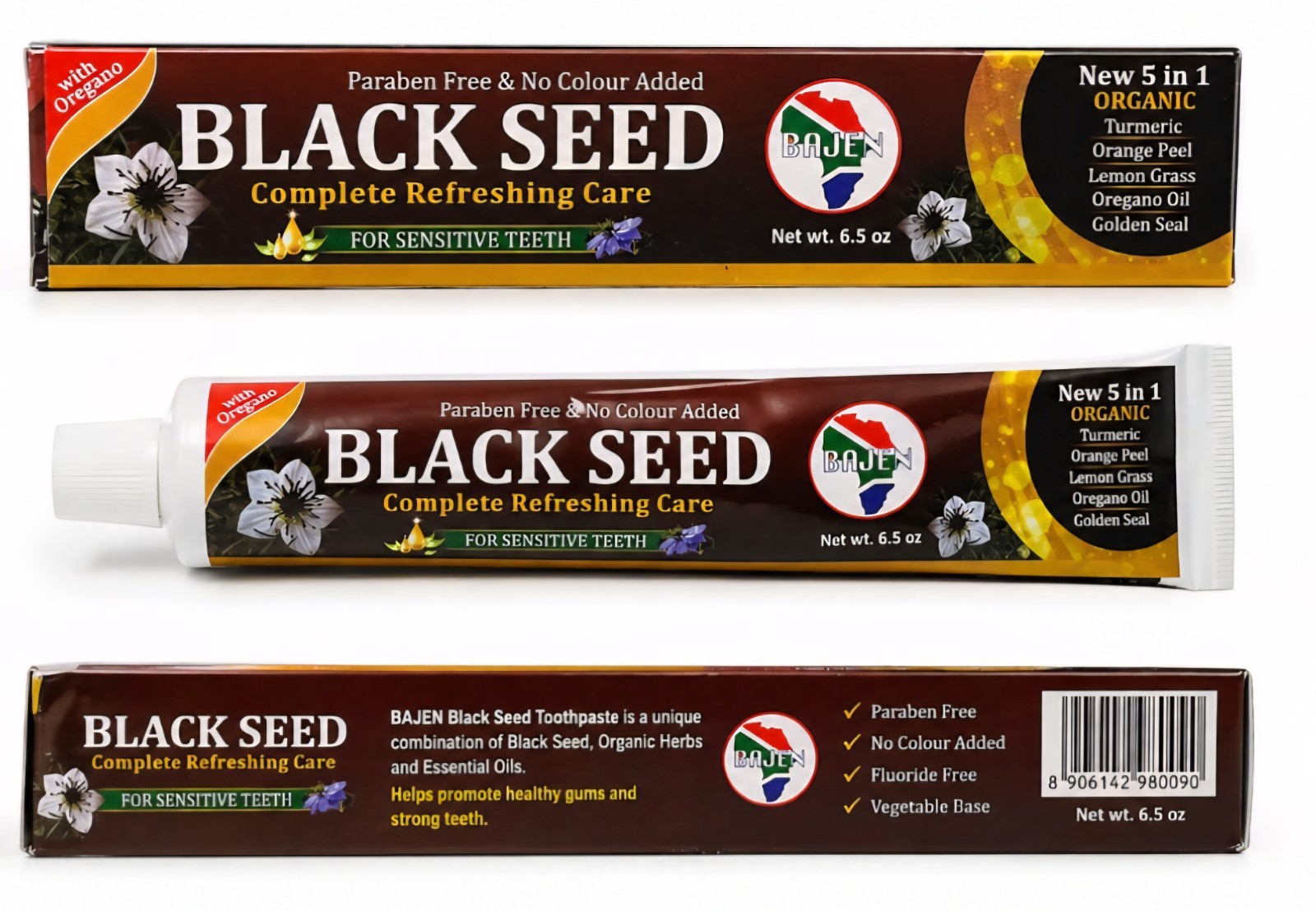 6 Pack Black Seed Toothpaste, 100% All Natural & Organic Fluoride Free