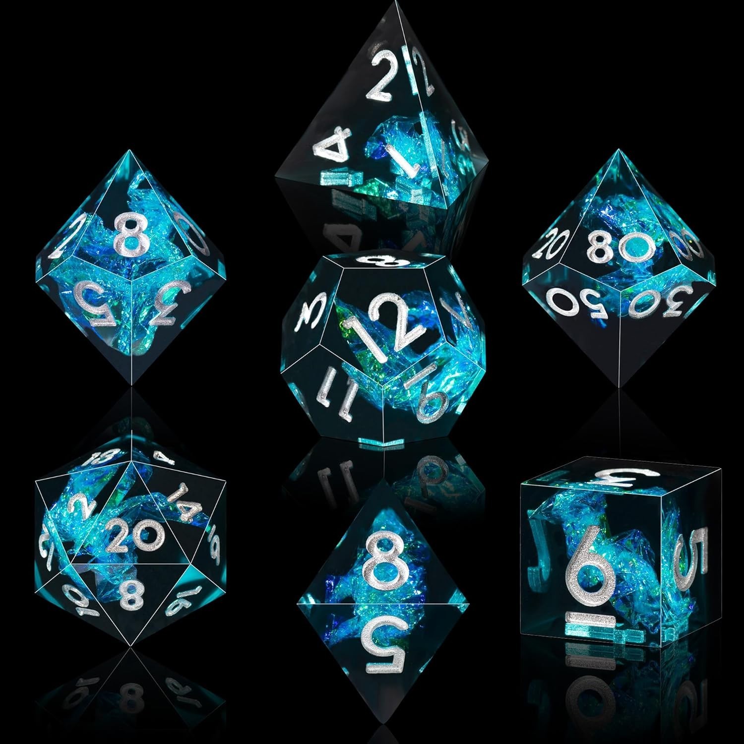 7-Die DND Dice Set Handmade Sharp Edge Polyhedral Dice for Dungeons and Drago...