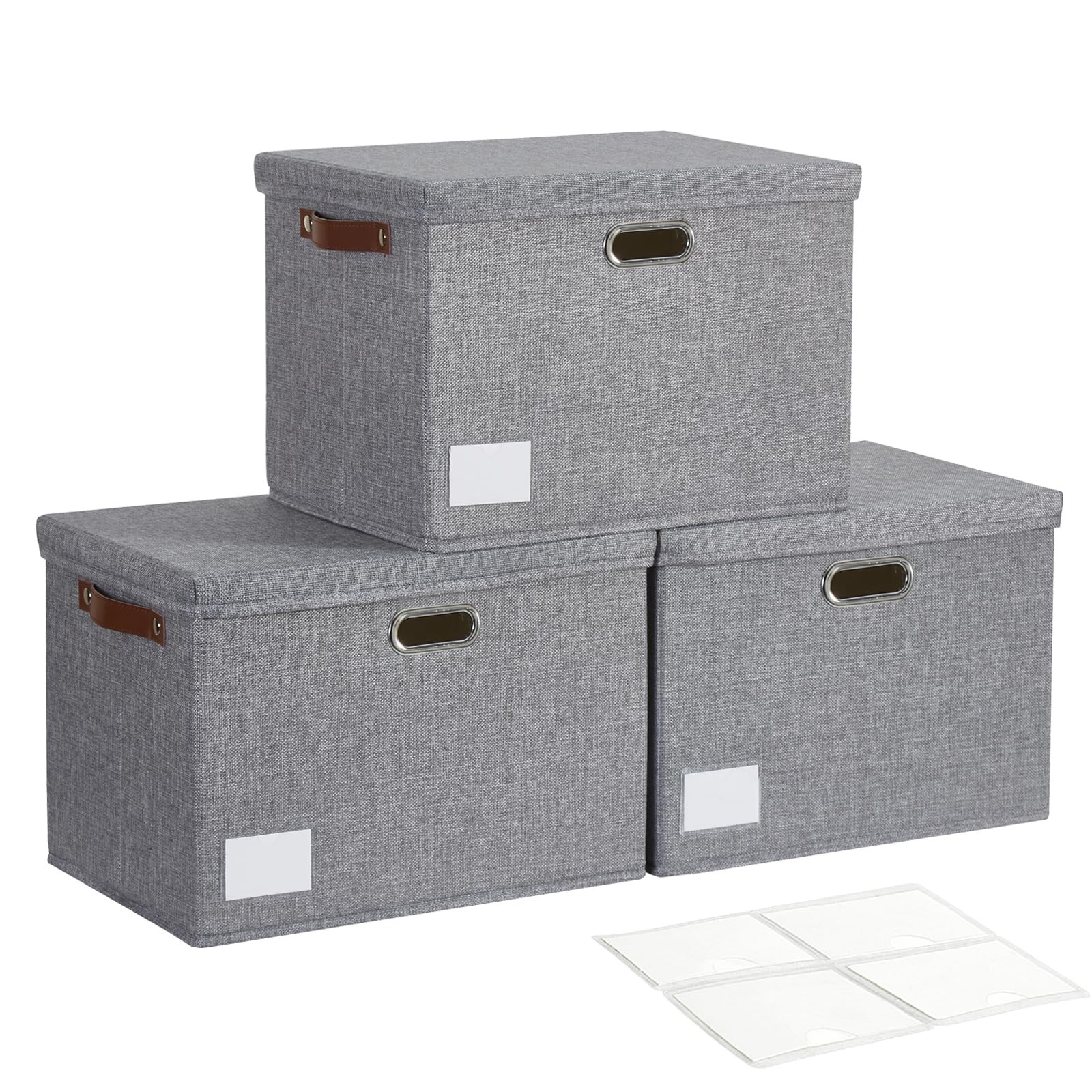 17" Large Collapsible Storage Bins with Lids, Large-17", Gray