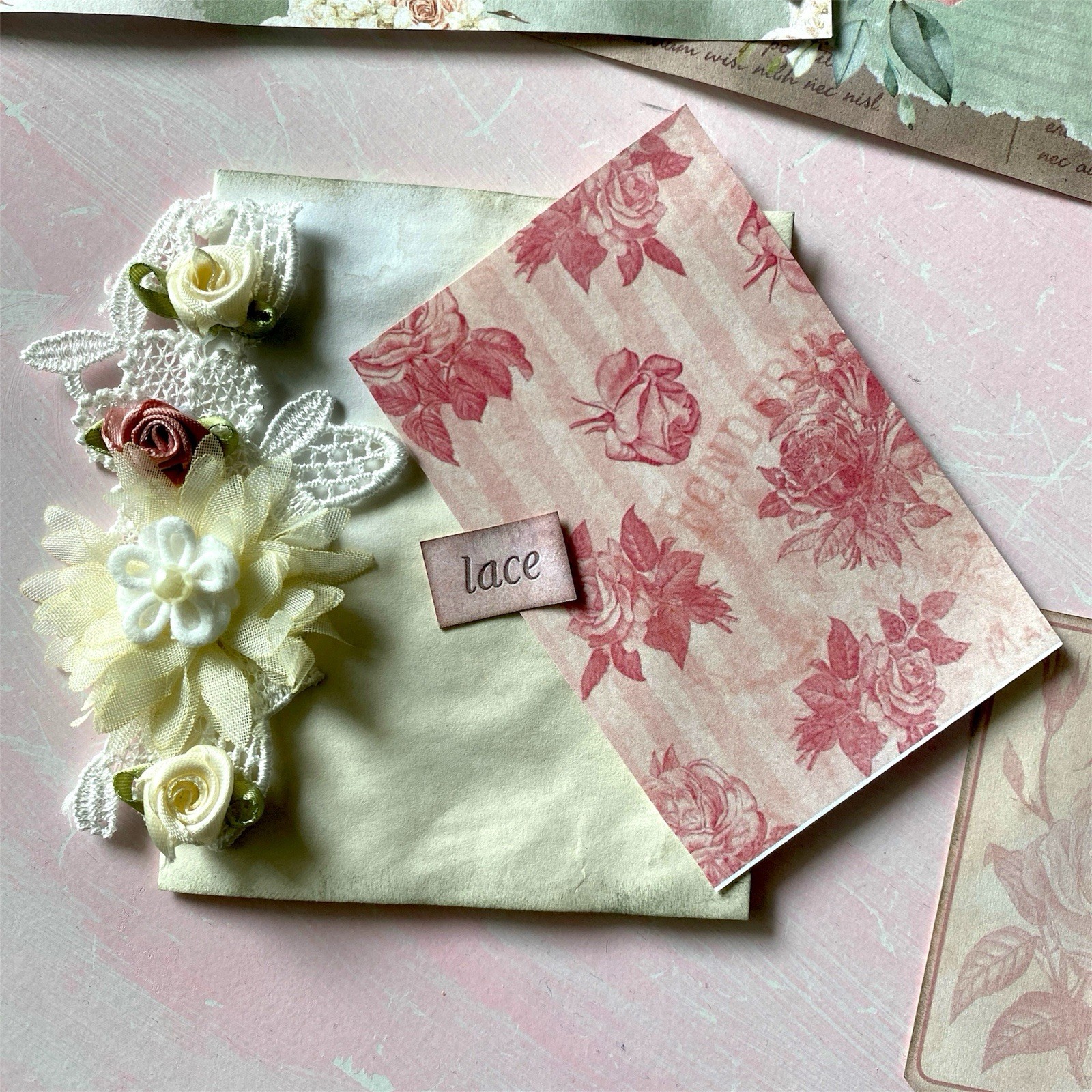 10pc Shabby Chic Handmade Junk Journal Making Kit Ephemera, Lace, Cards, Pockets