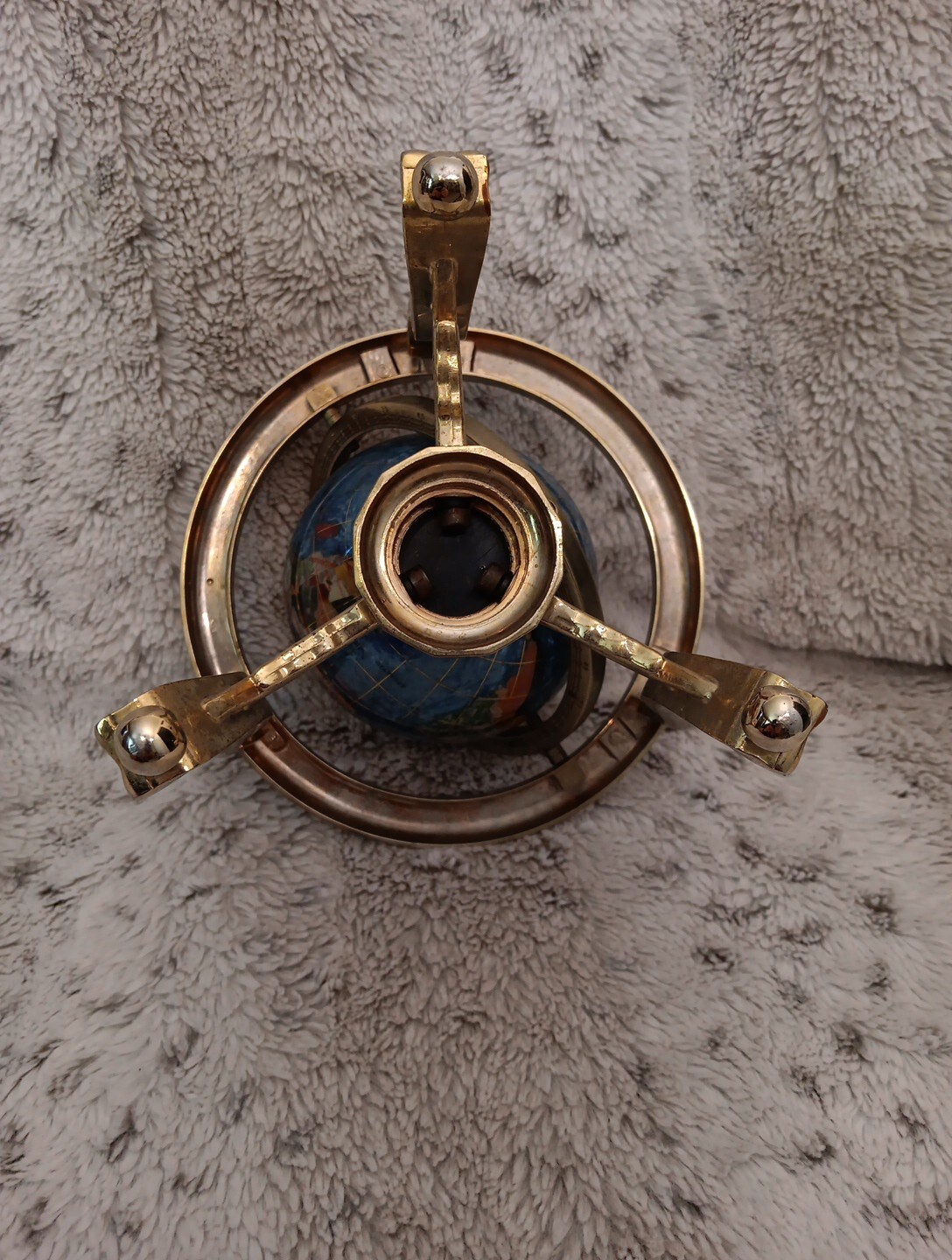 Gemstone Inlay Tabletop World Globe With Brass Frame & Compass 9" Tall