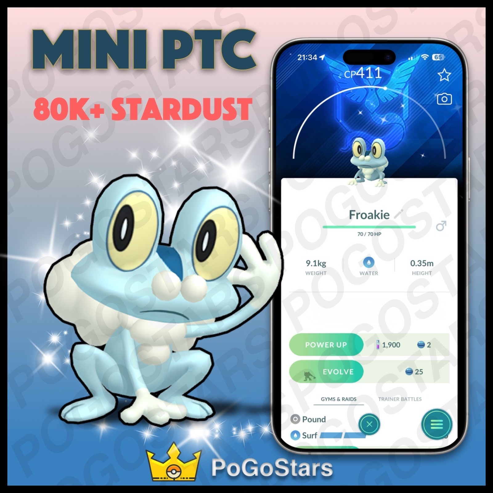 Pokémon PTC Go - Shiny Froakie - Team Mystic✨Special Background✨