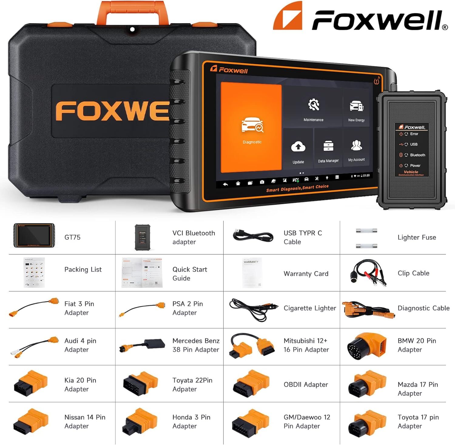 FOXWELL GT75 Bidirectional Car Diagnostic Tool OBD2 Scanner K-ey Coding TPMS