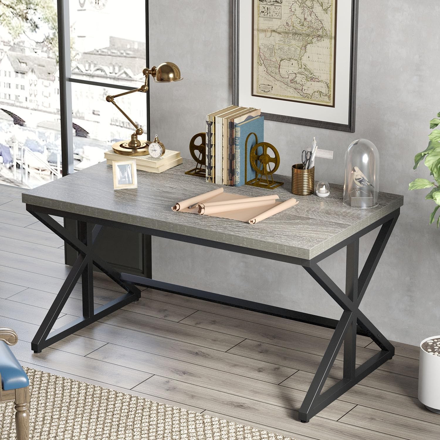 Computer Desk Industrial PC Laptop Office Desk Farmhouse Gaming Desk W/ Spacious