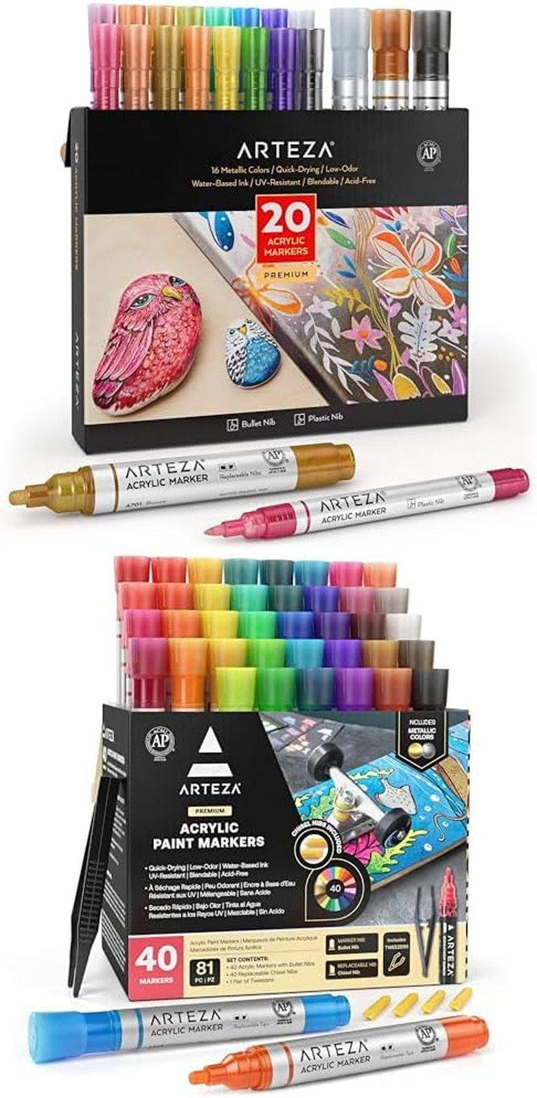 Metallic Acrylic Paint Markers, Set of 20 and Acrylic Paint Markers Set of 40 Ac
