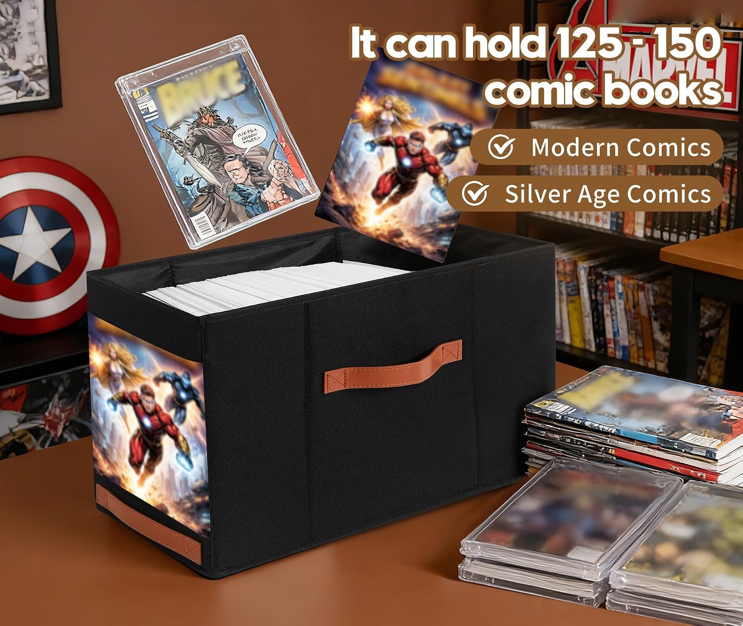Comic Book Storage Box with Display Window, 3-Pack Collapsible Storage Case, Hol