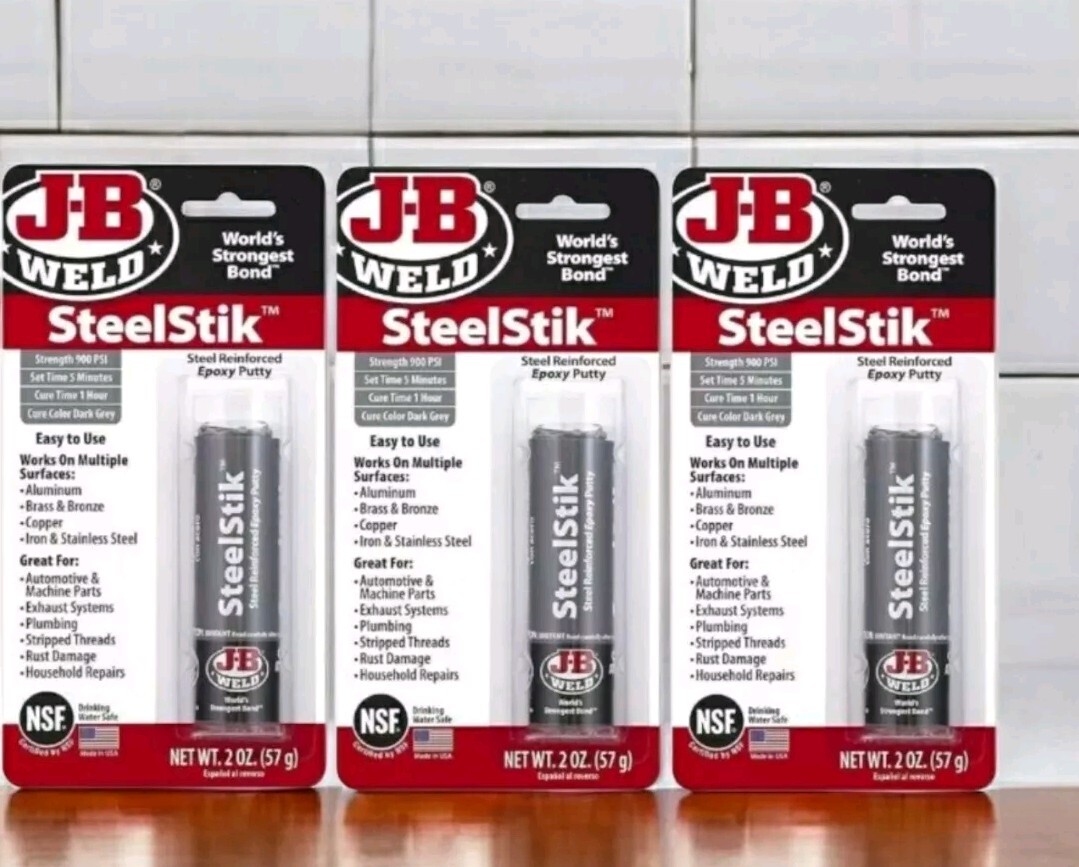 J-B Weld 8267-S SteelStik Steel Reinforced Epoxy Putty Stick - 2 oz, Pack of 3