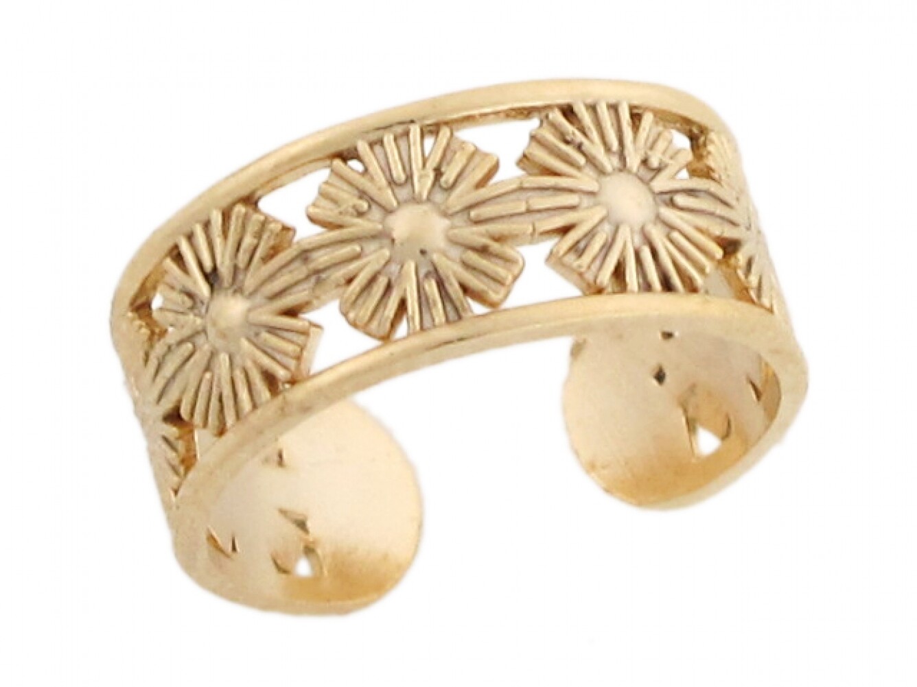 10k or 14k Yellow Real Gold Flower Band Design Womens Toe Ring