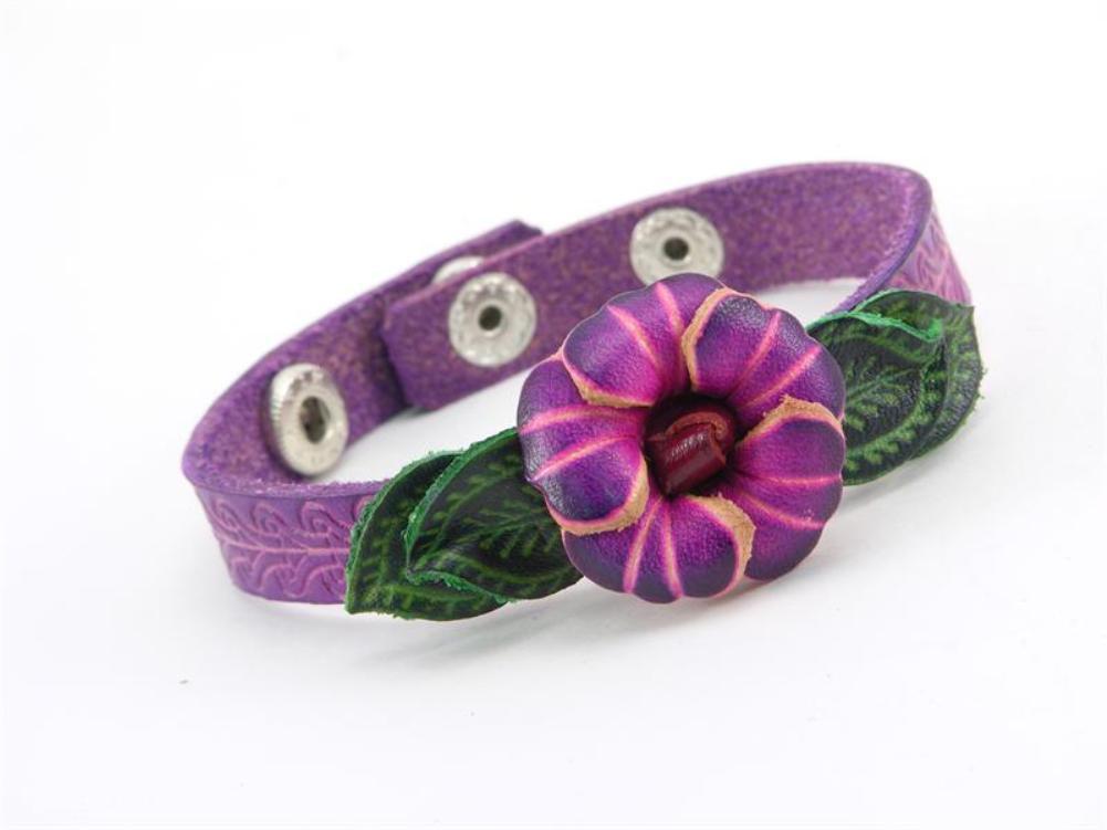 Small Flower Purple Cowhide Leather Bracelet