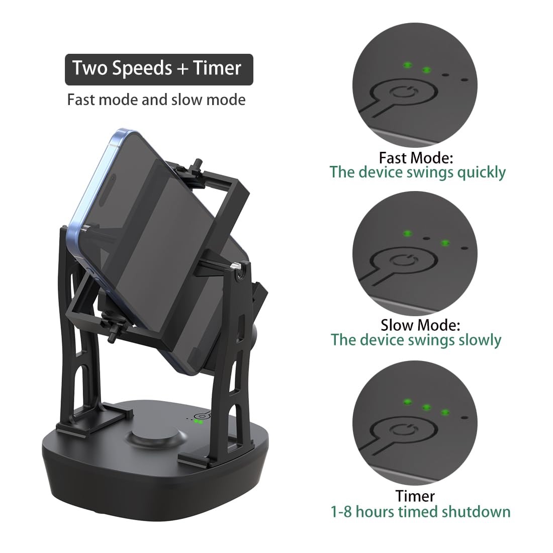 FEICHONGHO Rechargeable Phone Swing Device with Timer, Adjustable Speed, Two ...