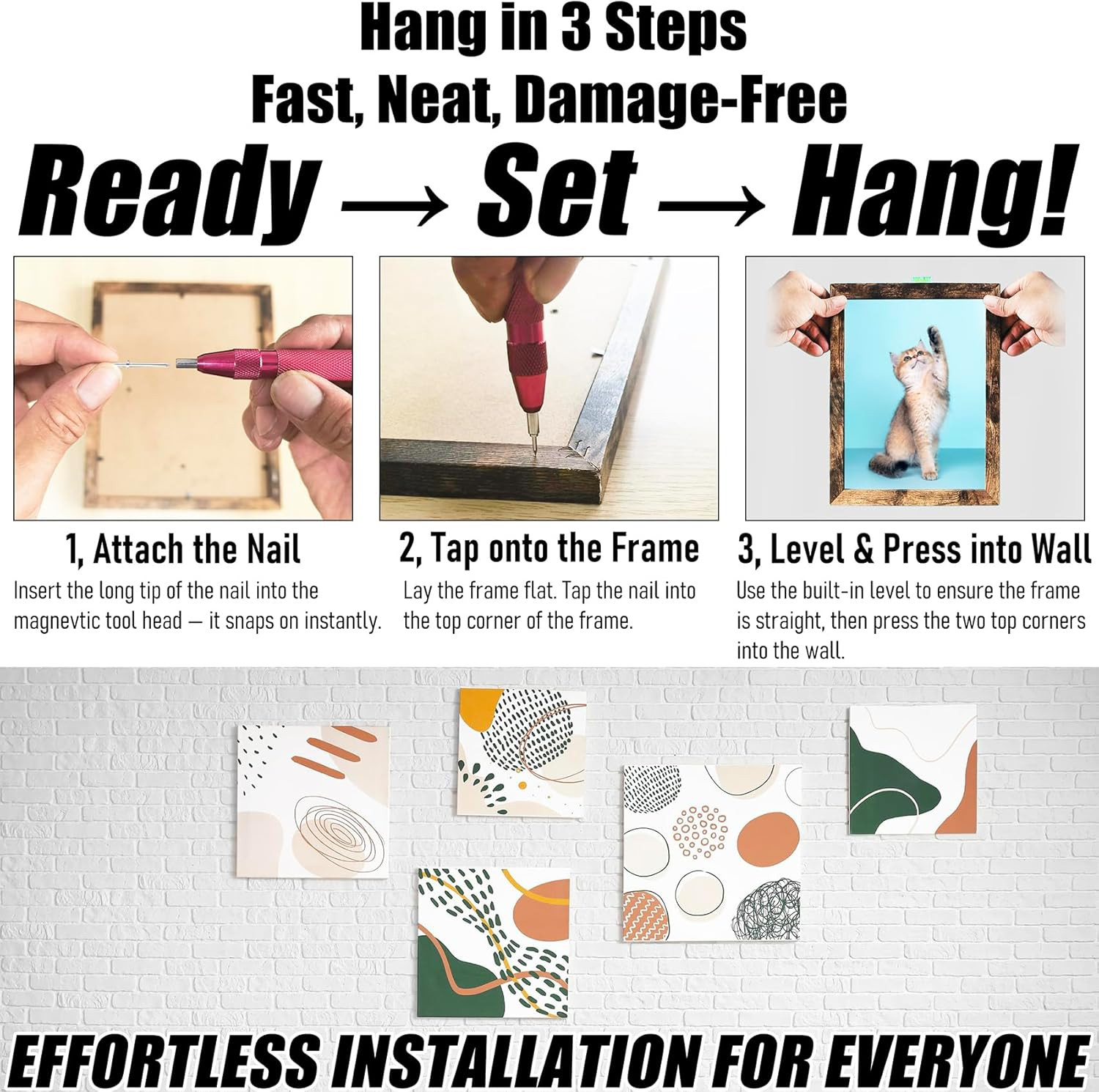 Quick Picture Hanging Tool Kit with Magnetic Handle & Level – Secure on Drywall/