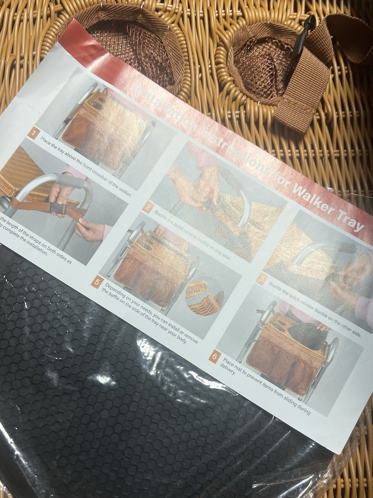 Wicker Mobility Table Tray For Folding Walker Cup Holder 3 Front Section Storage