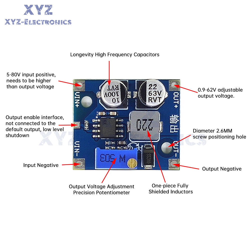 Mini DC-DC Step-Down Power Module Buck Converter 5-80V to1-62V Adjustable 1.5A