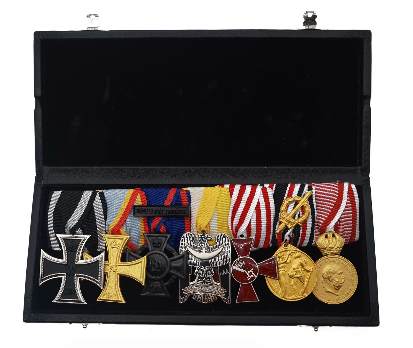 Reproduction WW1 German METAL Medal Bar 7 UNIONS Bar with wooden Case Collection