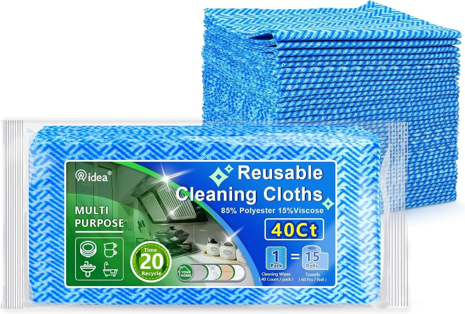 AIDEA Cleaning Wipes, Multi-Purpose Towel Reusable Cleaning Cloths 40Ct(1 Pack),