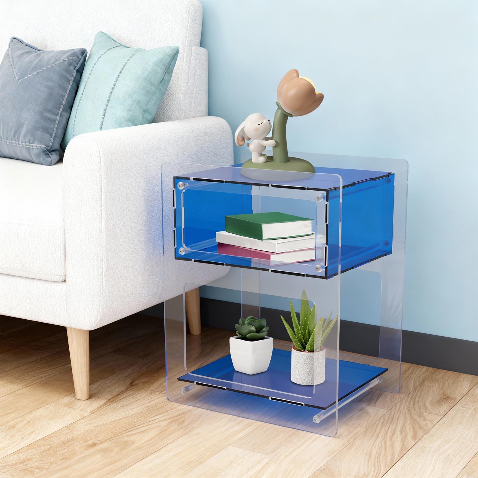Acrylic Side Table Free Standing Acrylic Nightstand Rectangle Storage Shelf
