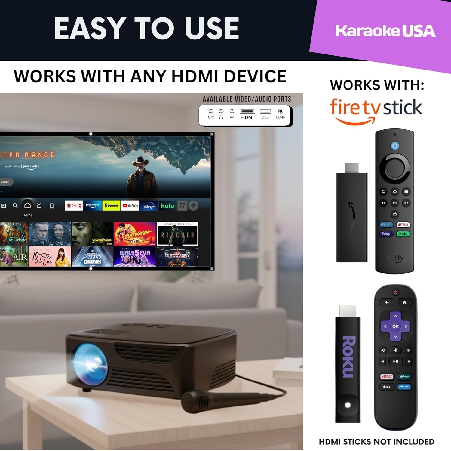 Mini Bluetooth Projector with Screen, Karaoke Microphone & Remote Control