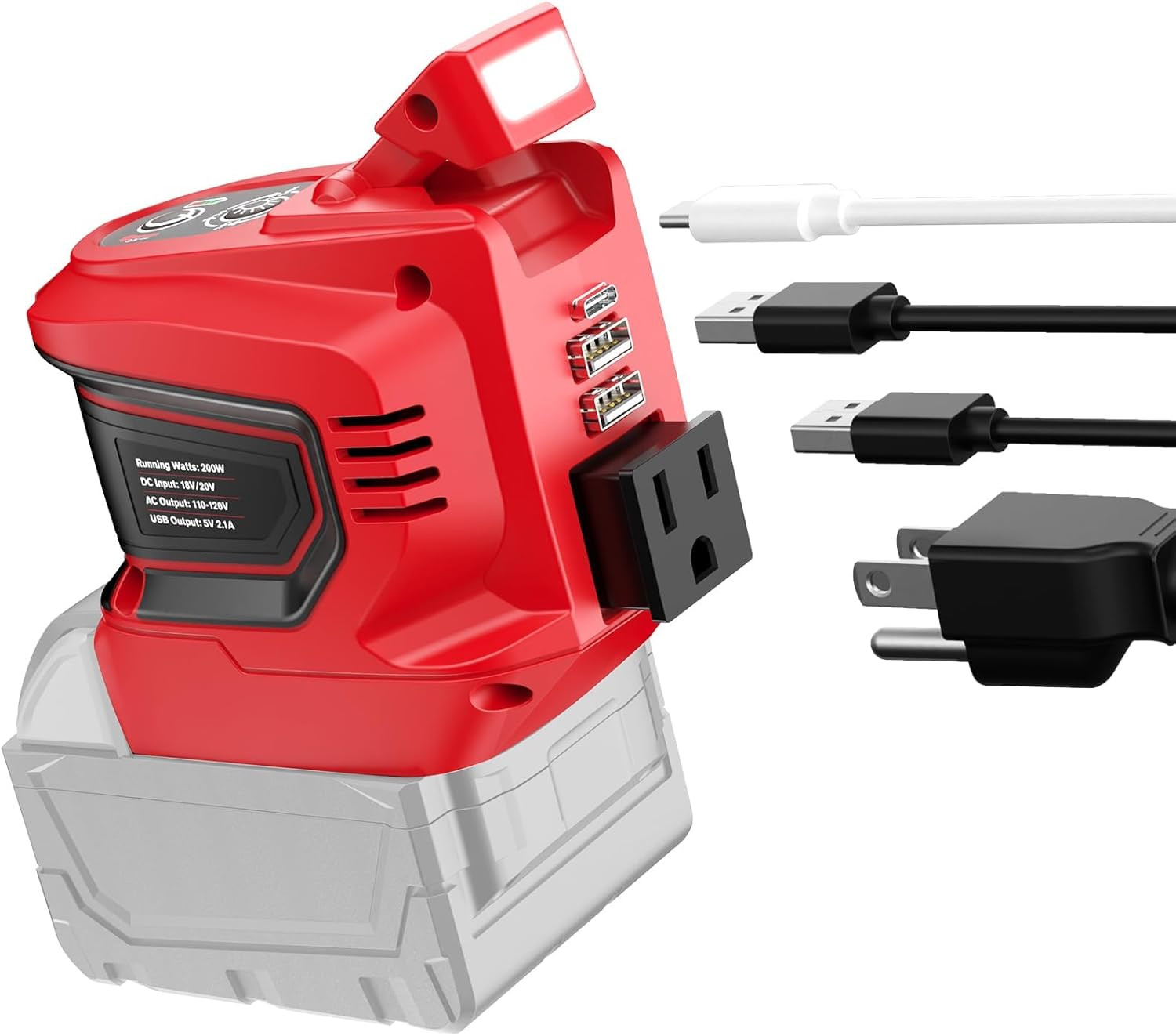 200W Portable Power Inverter Compatible with Milwaukee 18V Battery, DC 18V to AC