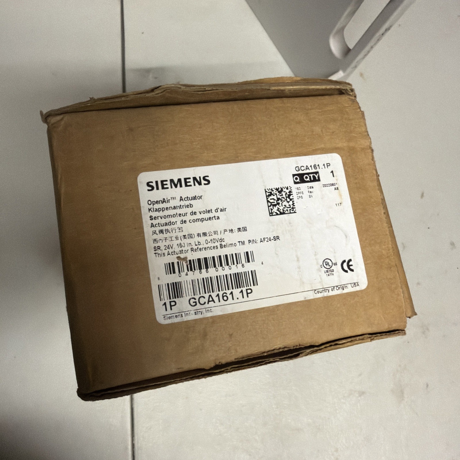 Siemens GCA161.1P OpenAir Damper Actuator 24V Spring Return 142 in-lb Modulating