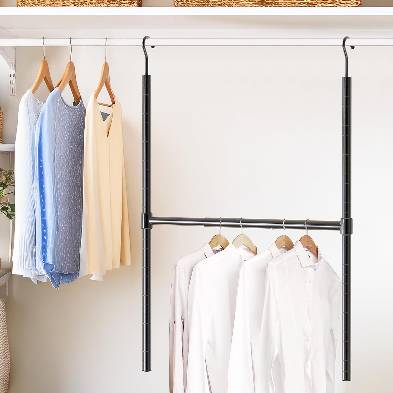 Adjustable Closet Hanging Rod, Black