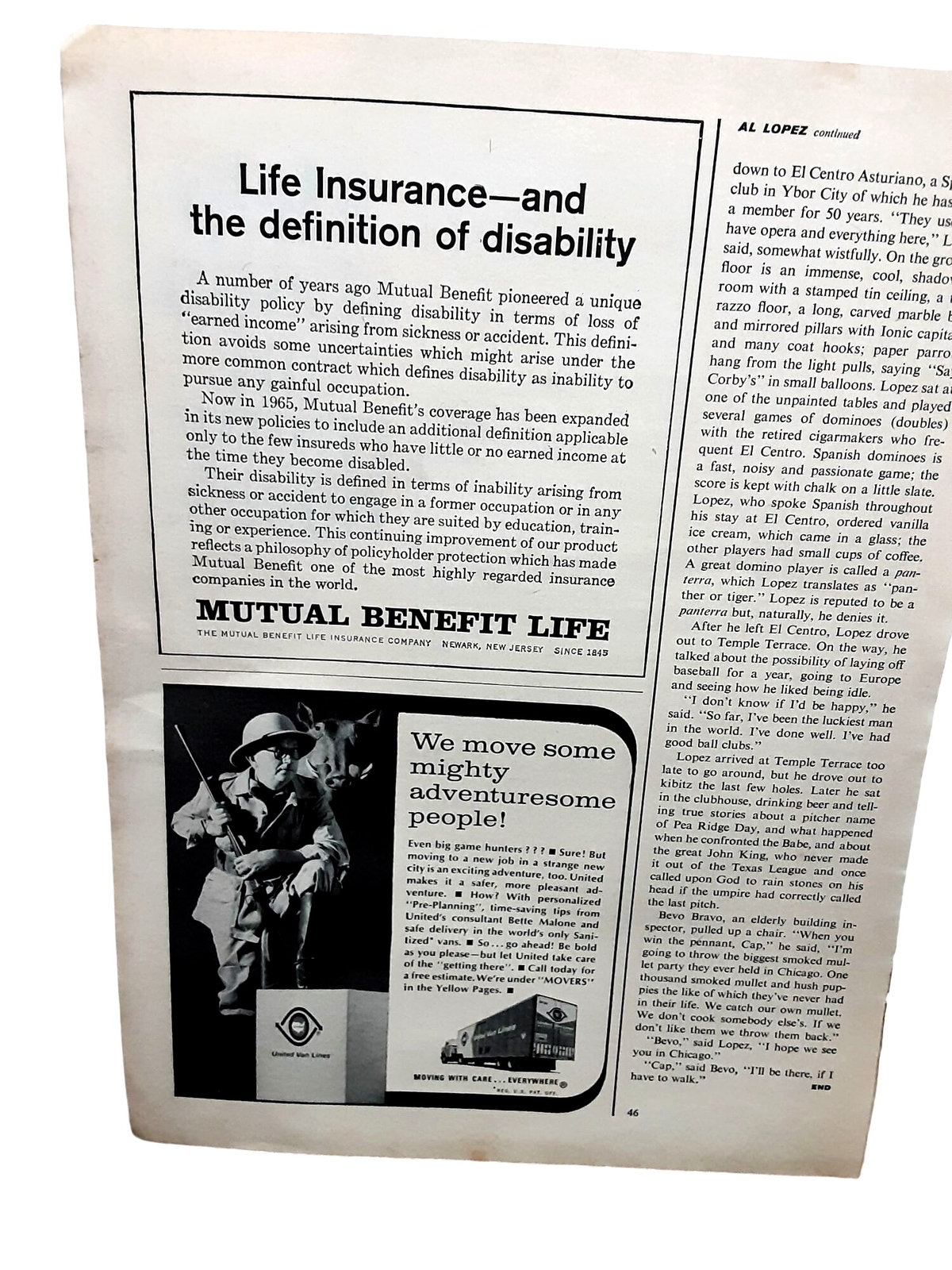 1965 United Moving and Mutual Benefit Life Original Print Ad vintage 60s