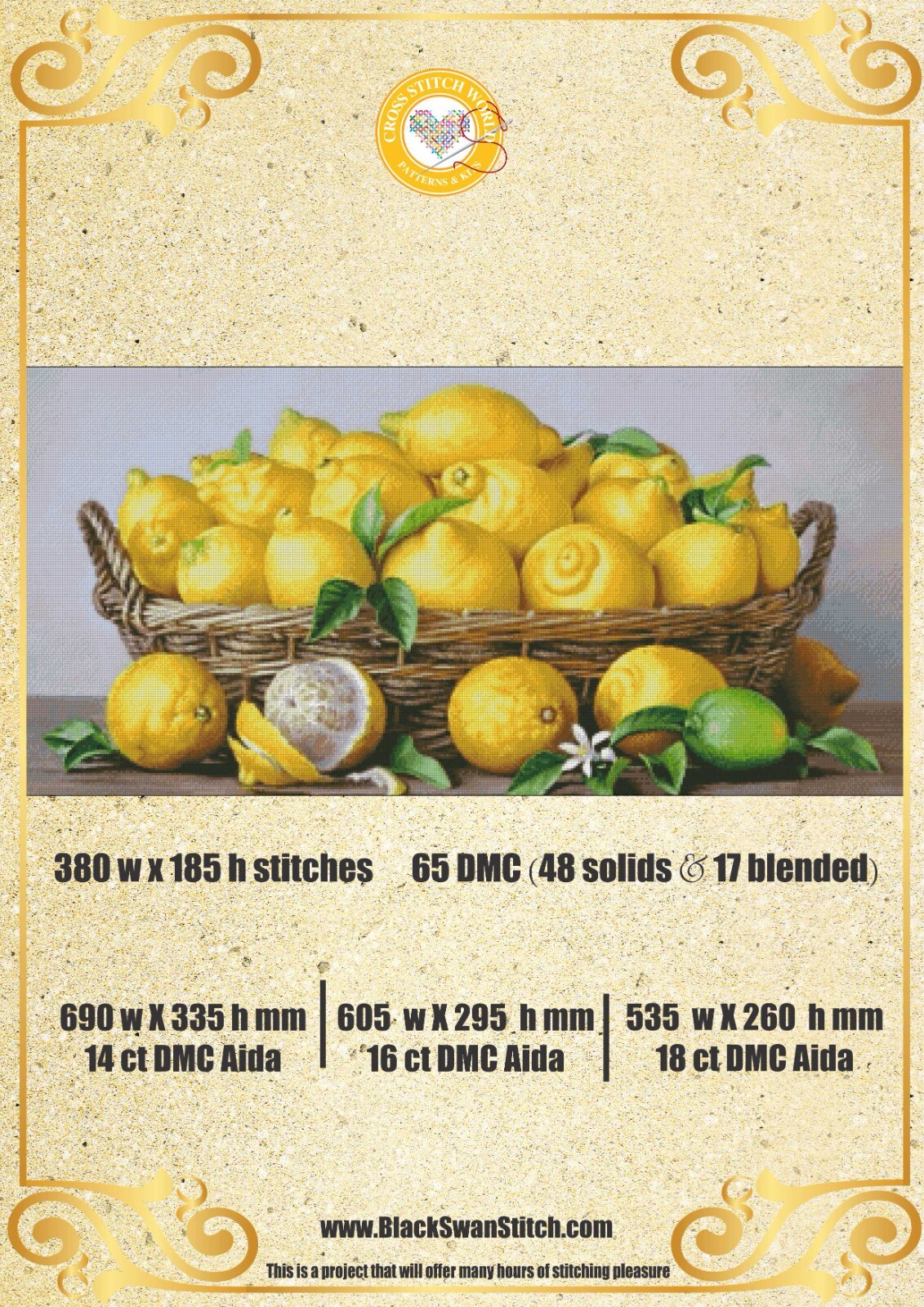 Bowl of lemons 17 Chart Counted Cross Stitch Pattern Needlework craft