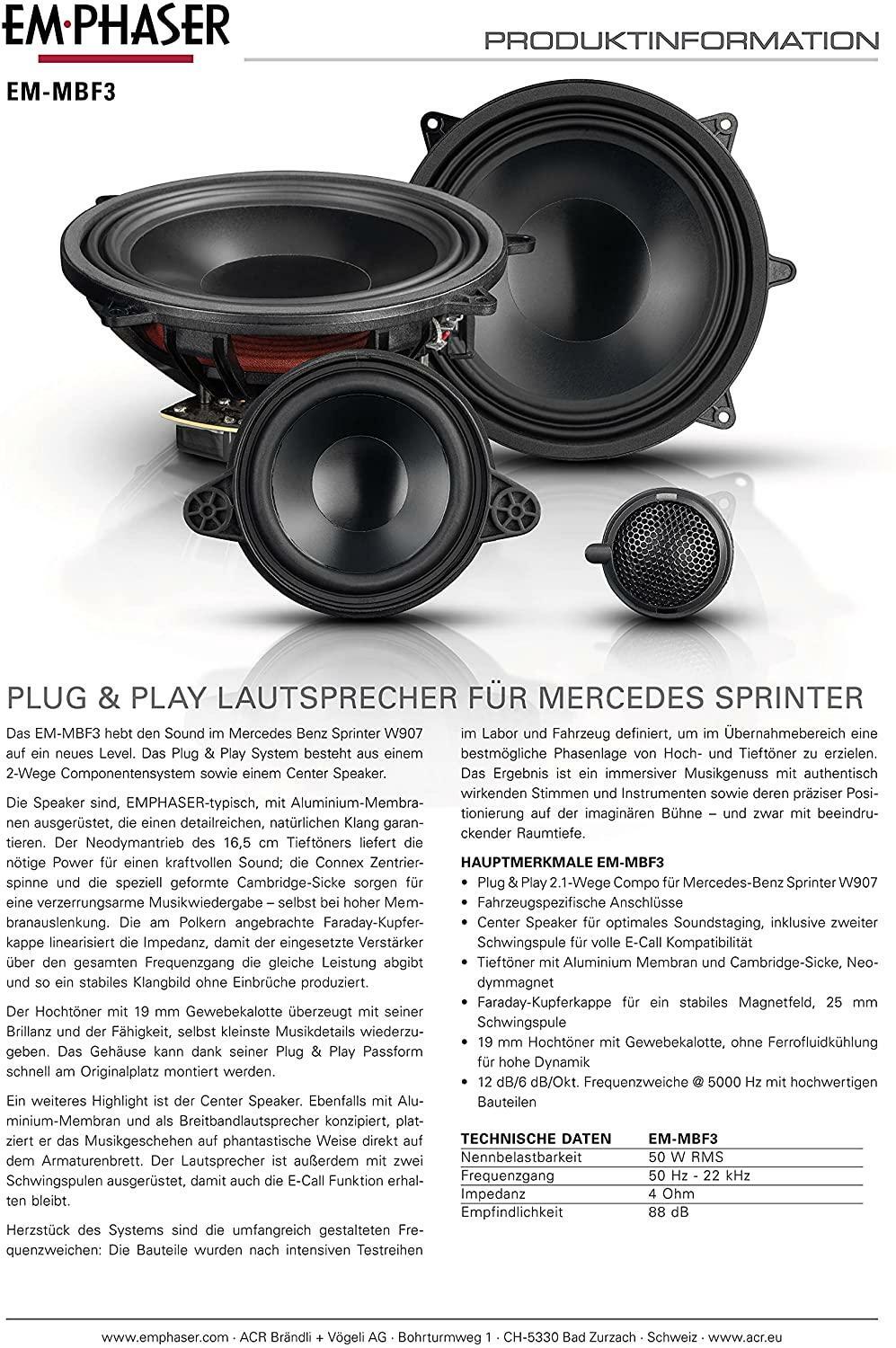 EMPHASER EM-MBF3 Speaker 2.1 Front System For Mercedes Sprinter VS30, W907