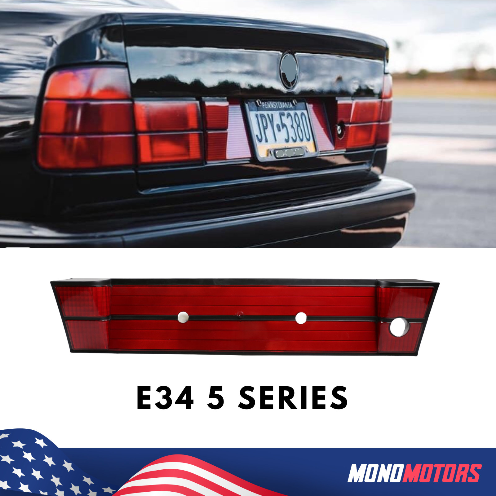 License Plate Filler Trunk Reflector For BMW E34 EURO 5 Series Red tail light