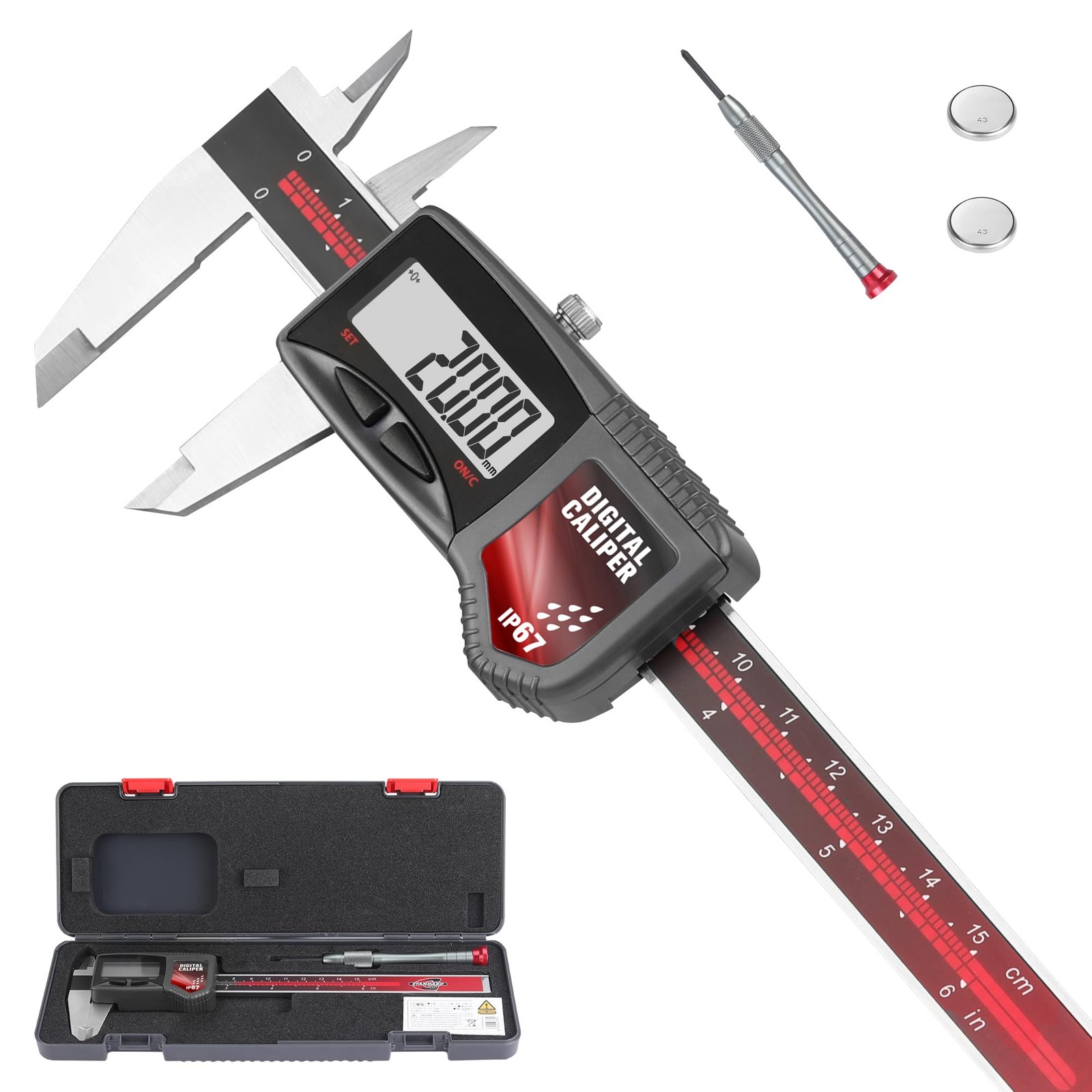 IP67 Digital Caliper Measuring Tool 0-6" Range, ±0.001" Accuracy Electric Mic...