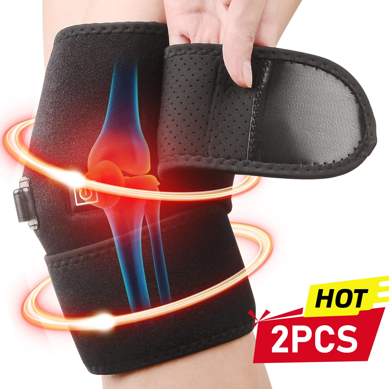 2pcs Knee Massager with Heat & Vibration, Heated Knee Brace for Knee Pain corded