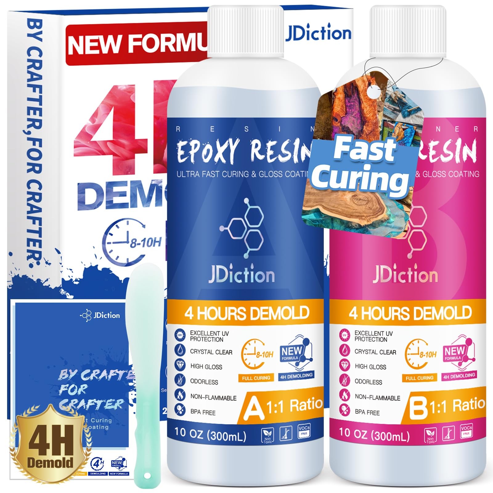 Fast Cure Epoxy Resin, 20OZ 4 Hours Demold Epoxy Resin Kit  Crystal Clear, Bu...