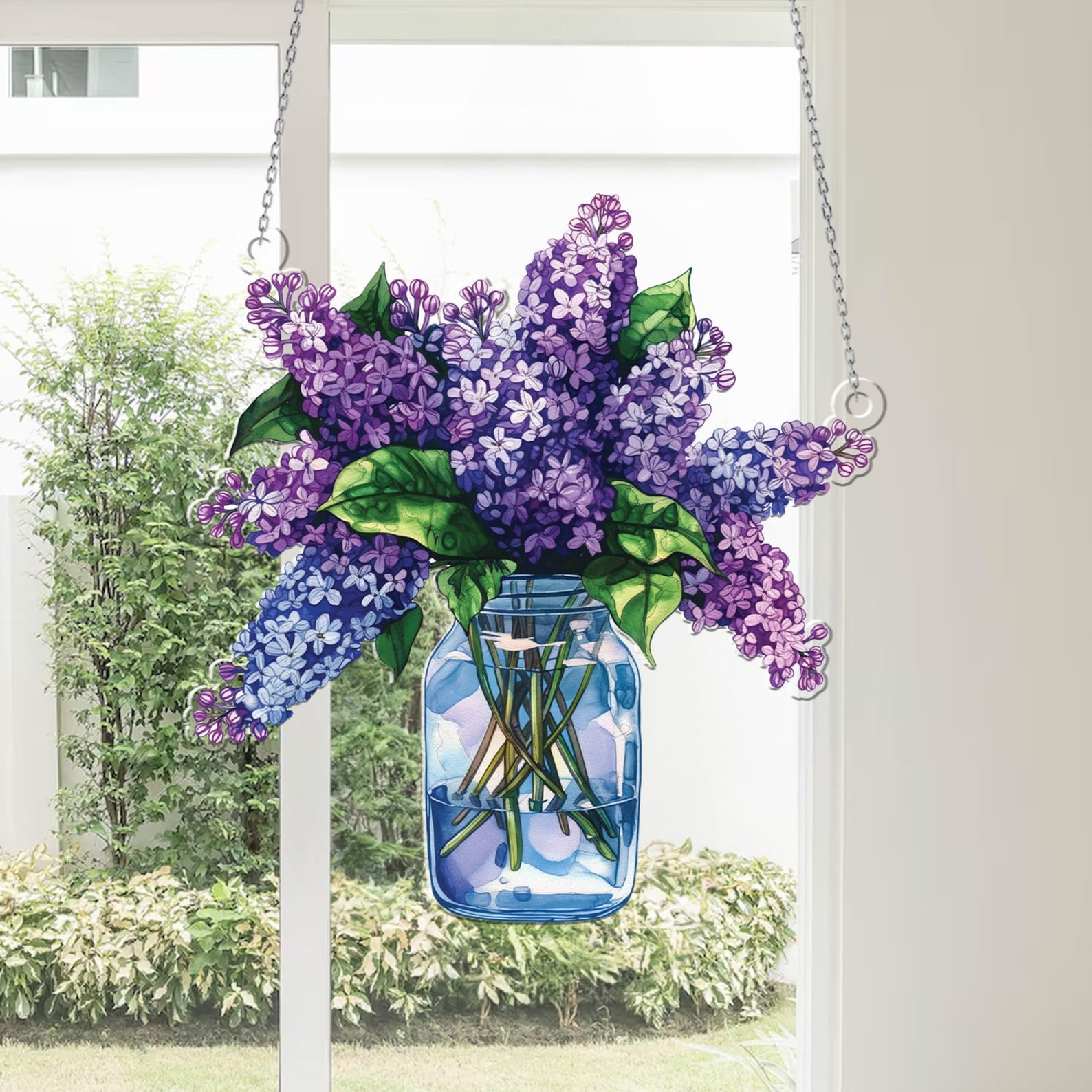 Lilac Bouquet Acrylic Window Hanging: Floral Kitchen Decor
